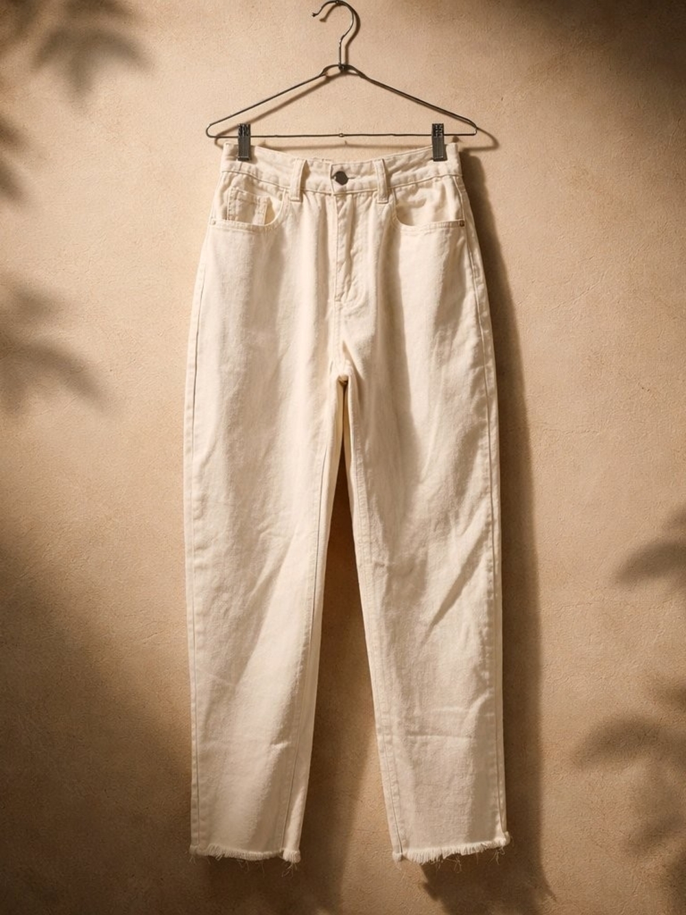 Effortless Tall XS High Rise White Jeans Frayed Ankle 24"Waist 100% Cotton